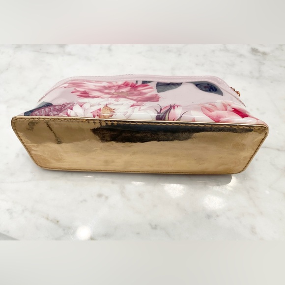 Ted Baker London Pink Floral Cosmetic Make-up Zipper Case Bag - Picture 8 of 9